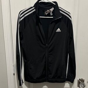 Adidas Men's Black Windbreaker with White Stripes